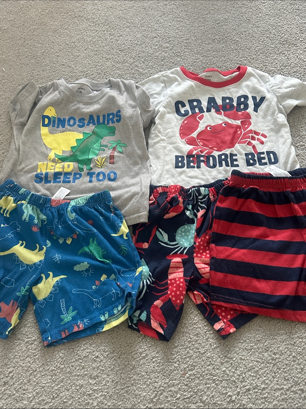 Kids' Dino & Crab Pajama Set - Gray, Blue, Red